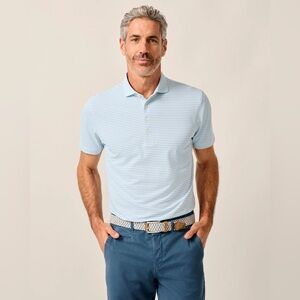 johnnie-O Light Blue & White Striped Polo Shirt
